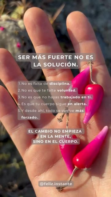 Durante años pensé que necesitaba más fuerza.

Más disciplina.
Más voluntad.
Más carácter.

Y cuanto más me exigía, más pesado se volvía todo.

No porque me faltara compromiso.
Sino porque mi cuerpo seguía en alerta.

Y cuando el sistema nervioso vive en tensión constante,todo requiere más esfuerzo.

No se trata de empujarte más.

Se trata de cambiar el estado desde el que estás viviendo.

Si sientes que es momento de un reset profundo,el Detox Mental y Emocional es un espacio de 7 días para empezar a regular tusistema nervioso y soltar la huella. 

Comenta DETOX y te explico cómo empezar.

Será un gusto acompañarte. 

@feliz.instante
Un gusto acompañarte ❣️ Namaste @feliz.instante 💛
.
.
.
#emociones #detox #bienestaremocional #motivacion